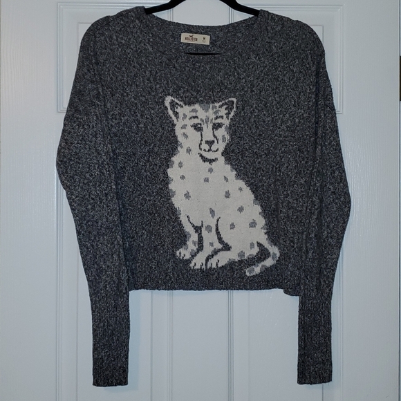 HOLLISTER big cat snow leopard pullover sweater size medium - Picture 1 of 5